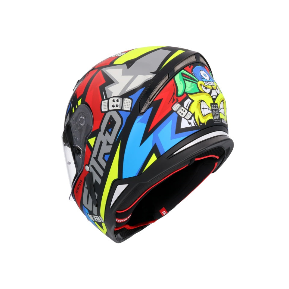 Casca moto integrala Shiro Hunter Racoon rosu albastru