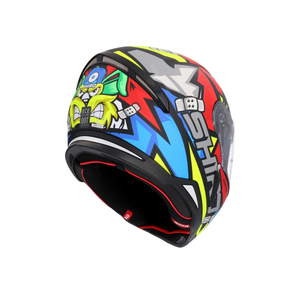 Casca moto integrala Shiro Hunter Racoon rosu albastru