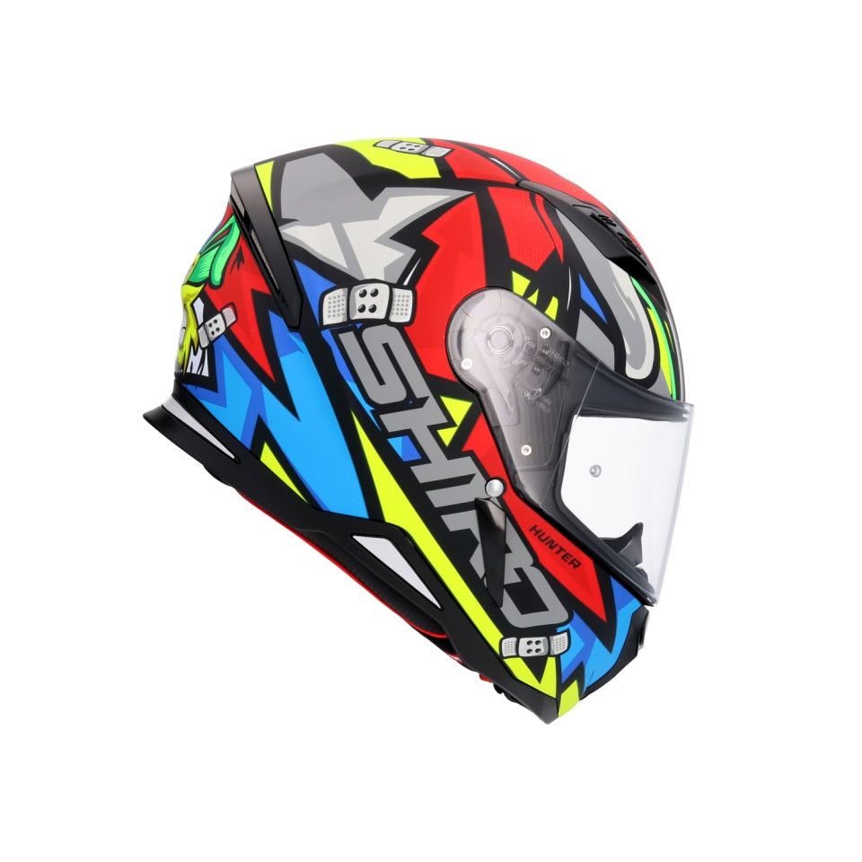 Casca moto integrala Shiro Hunter Racoon rosu albastru