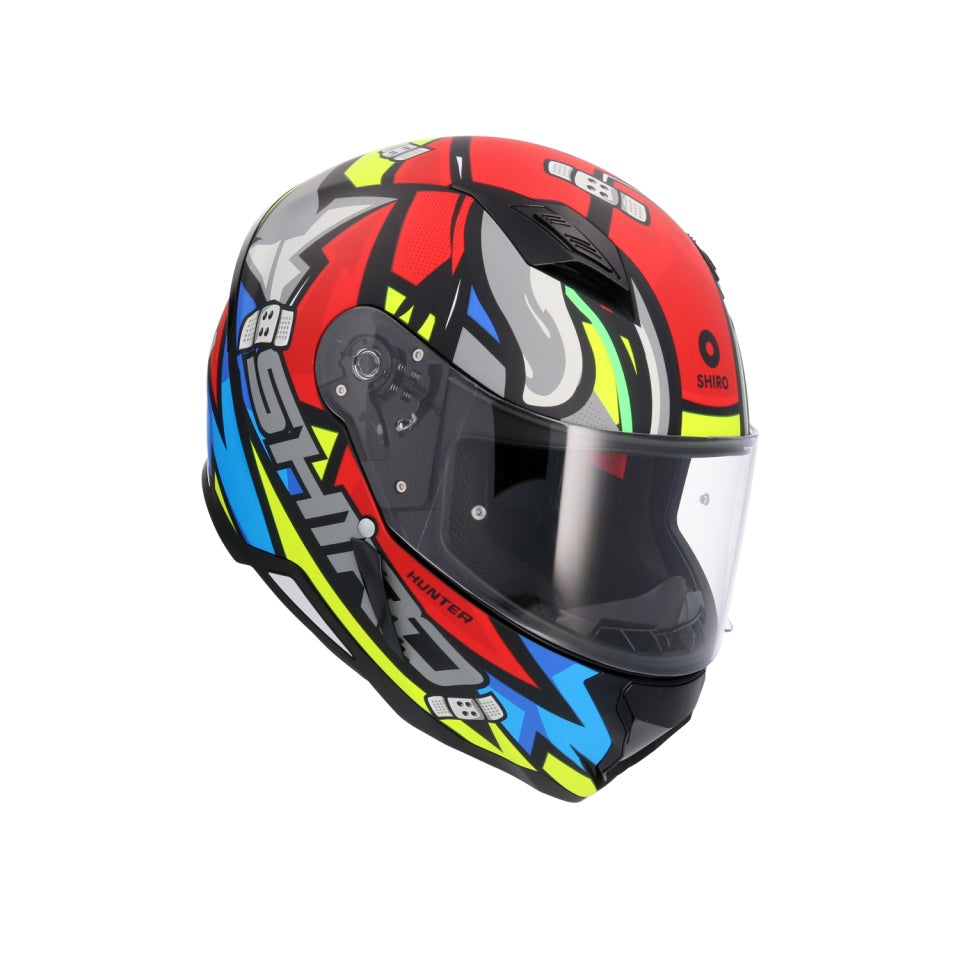 Casca moto integrala Shiro Hunter Racoon rosu albastru