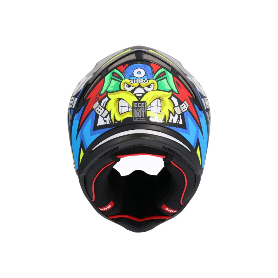 Casca moto integrala Shiro Hunter Racoon rosu albastru
