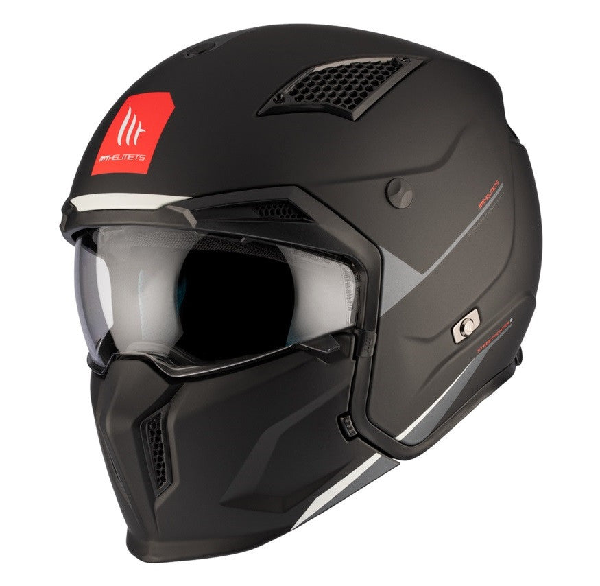 Casca MT Streetfighter SV S A1 negru mat (ochelari soare integrati) - masca (protectie) barbie si cozoroc detasabile - omologare noua ECE 22.06