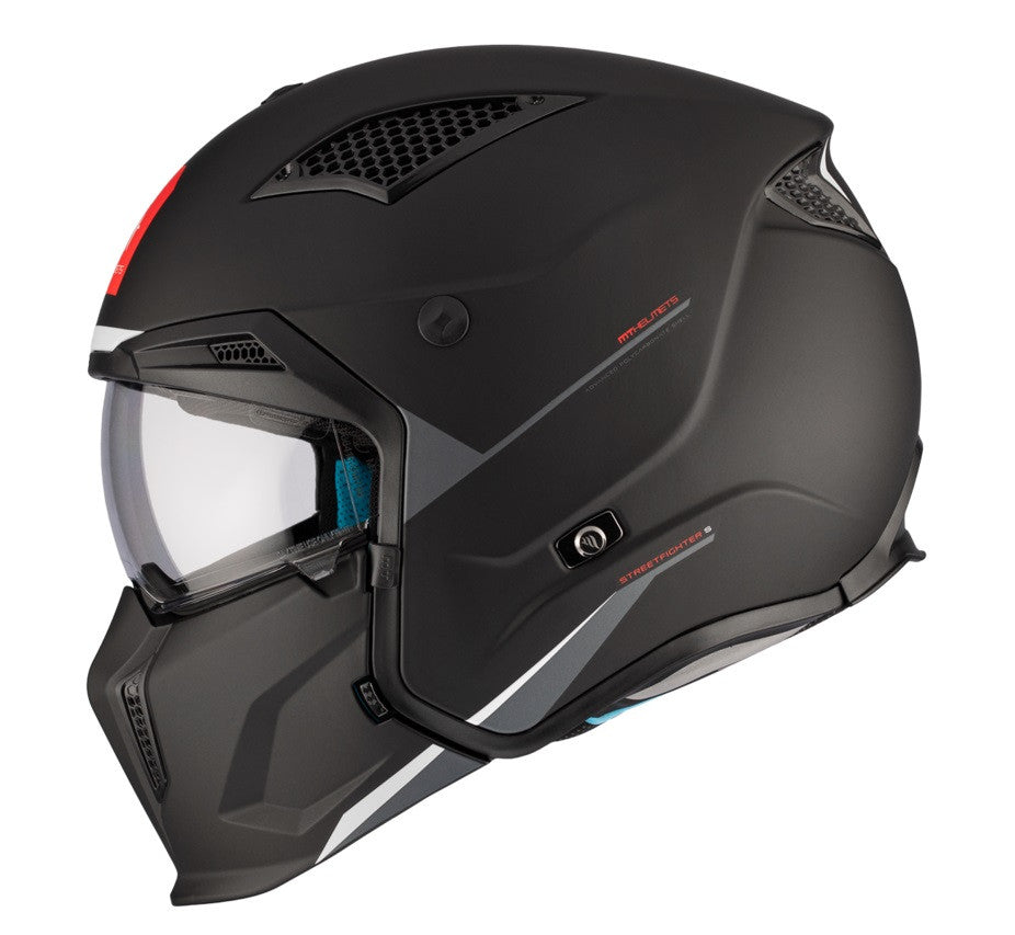 Casca MT Streetfighter SV S A1 negru mat (ochelari soare integrati) - masca (protectie) barbie si cozoroc detasabile - omologare noua ECE 22.06