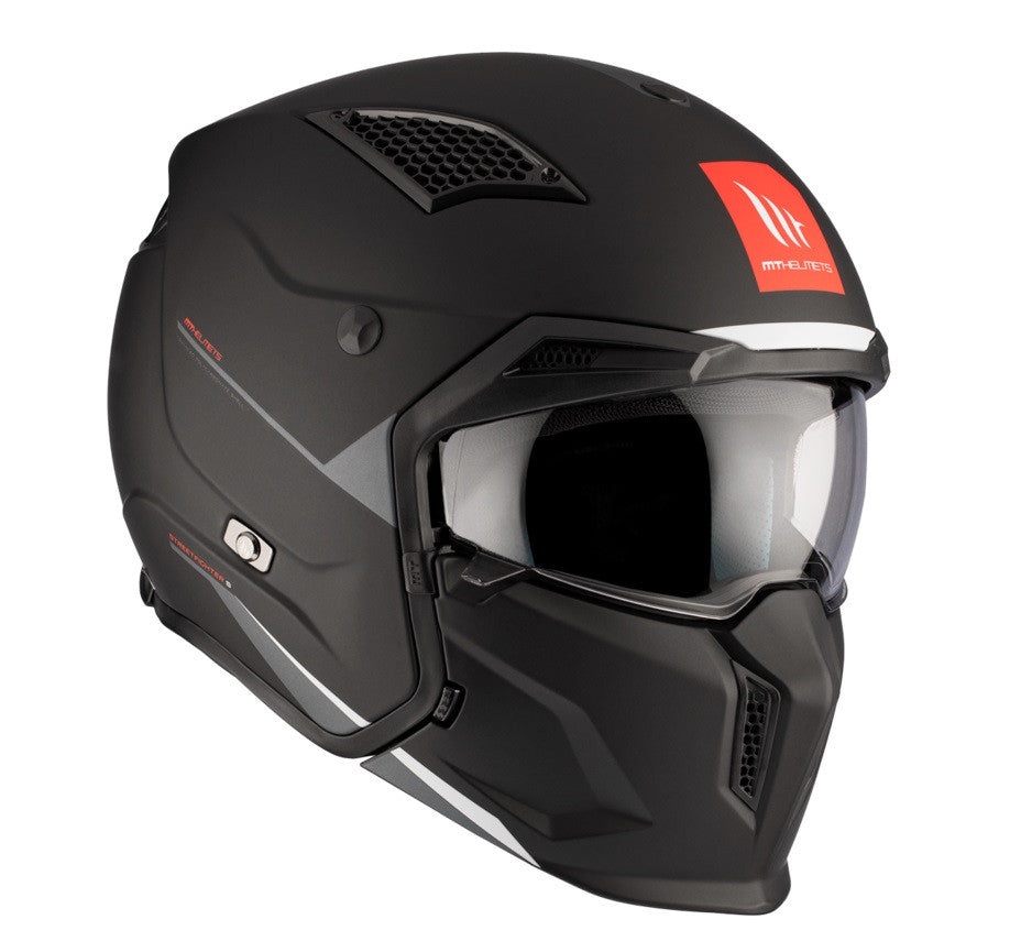 Casca MT Streetfighter SV S A1 negru mat (ochelari soare integrati) - masca (protectie) barbie si cozoroc detasabile - omologare noua ECE 22.06