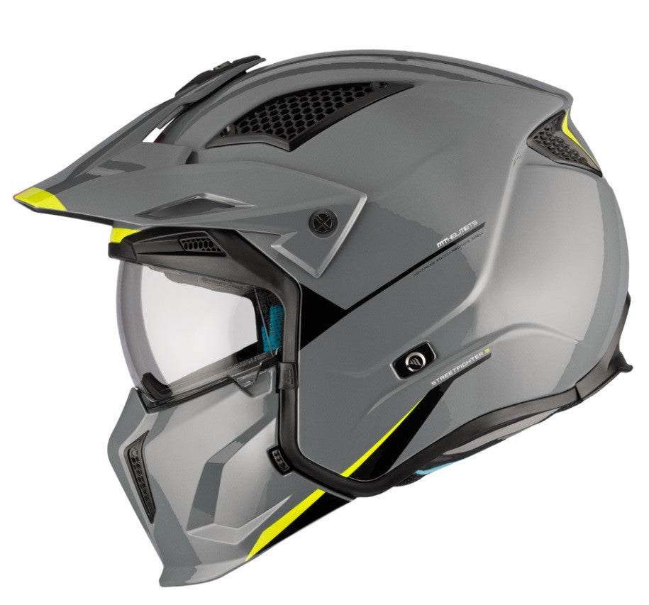 Casca MT Streetfighter SV S A22 gri lucios (ochelari soare integrati) - masca (protectie) barbie si cozoroc detasabile - omologare noua ECE 22.06