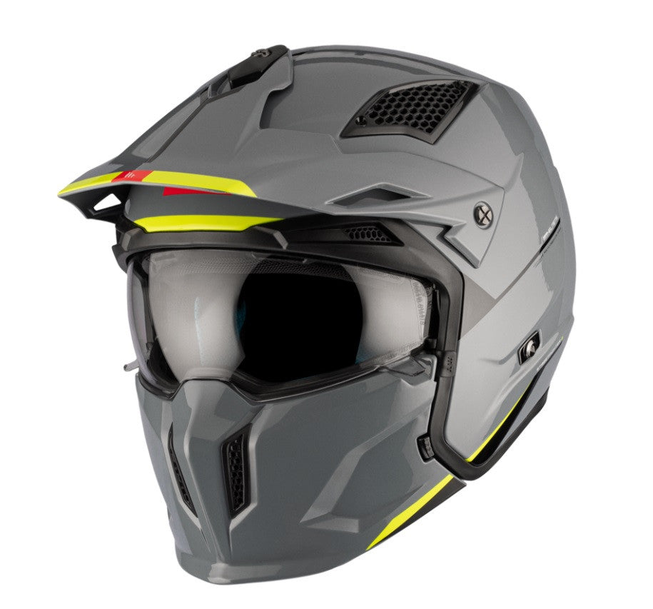 Casca MT Streetfighter SV S A22 gri lucios (ochelari soare integrati) - masca (protectie) barbie si cozoroc detasabile - omologare noua ECE 22.06