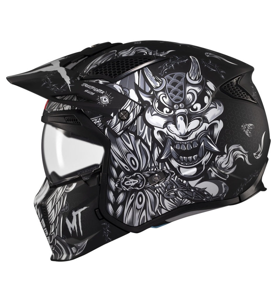 Casca MT Streetfighter SV S B2 Hellish negru mat (ochelari soare integrati) - masca (protectie) barbie si cozoroc detasabile - omologare noua ECE 22.06