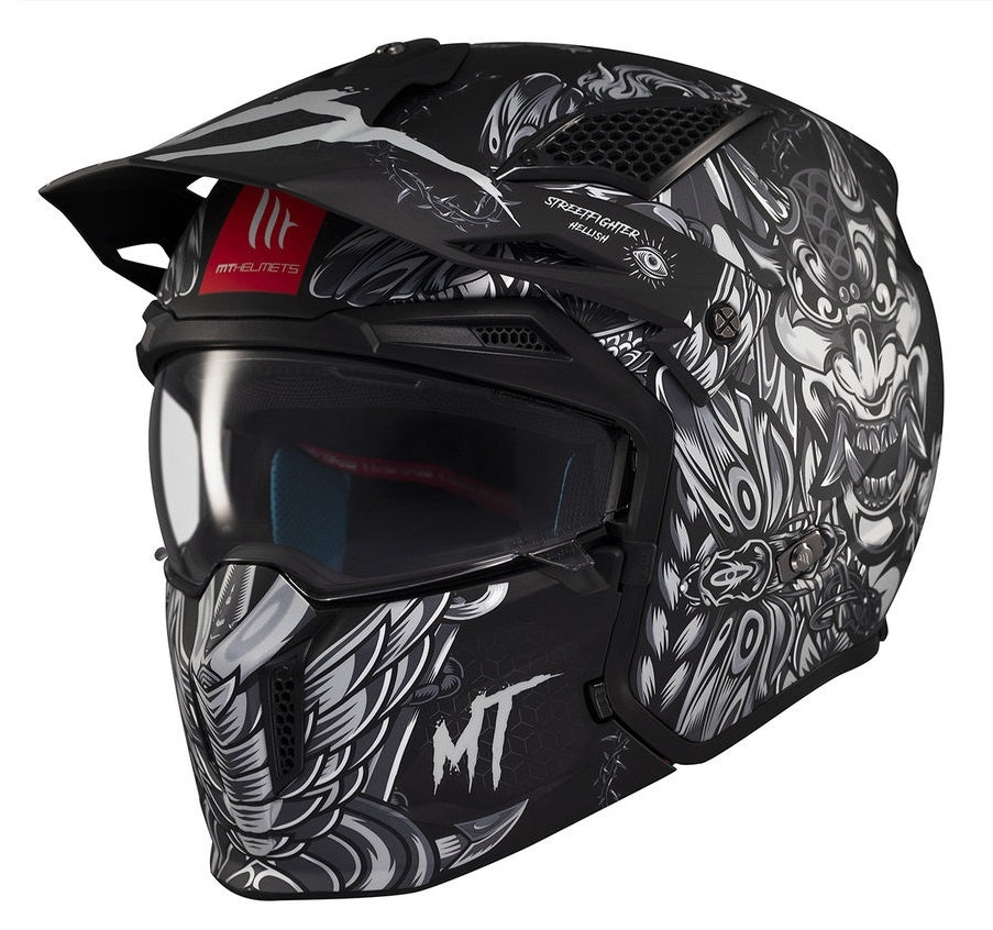 Casca MT Streetfighter SV S B2 Hellish negru mat (ochelari soare integrati) - masca (protectie) barbie si cozoroc detasabile - omologare noua ECE 22.06