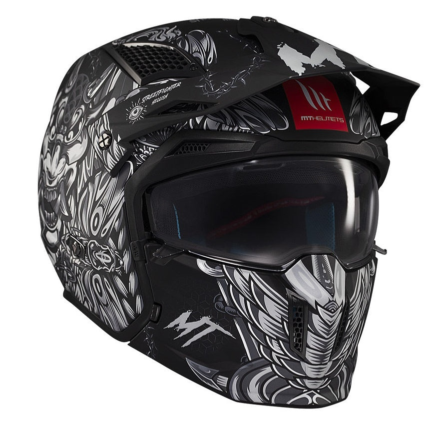 Casca MT Streetfighter SV S B2 Hellish negru mat (ochelari soare integrati) - masca (protectie) barbie si cozoroc detasabile - omologare noua ECE 22.06