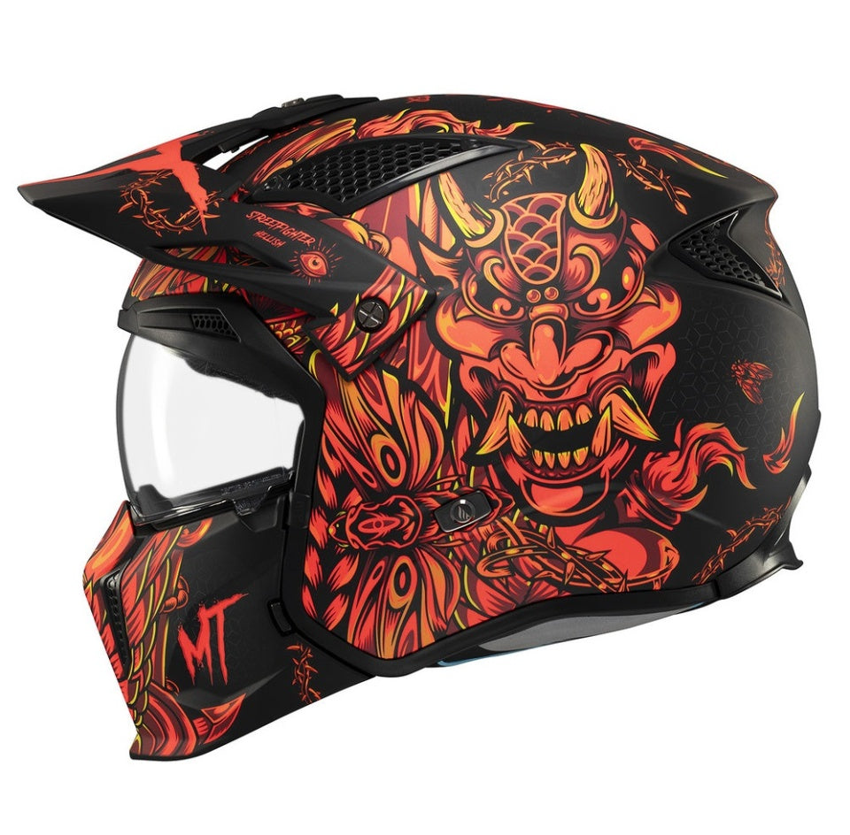 Casca MT Streetfighter SV S B5 Hellish rosu mat (ochelari soare integrati) - masca (protectie) barbie si cozoroc detasabile - omologare noua ECE 22.06
