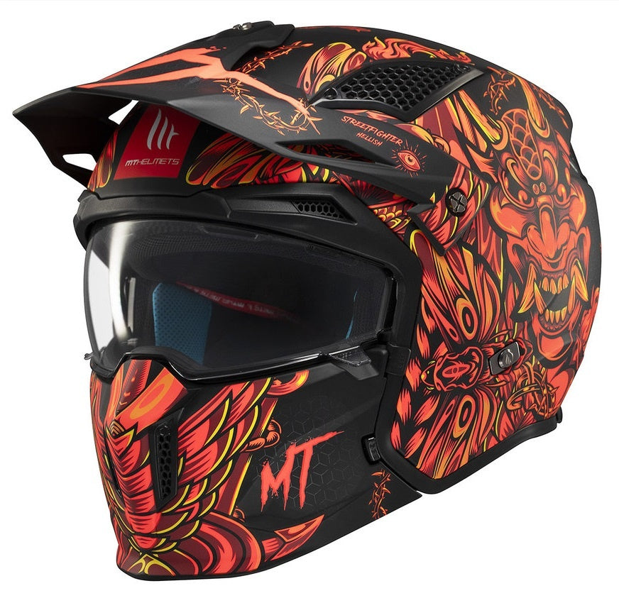 Casca MT Streetfighter SV S B5 Hellish rosu mat (ochelari soare integrati) - masca (protectie) barbie si cozoroc detasabile - omologare noua ECE 22.06