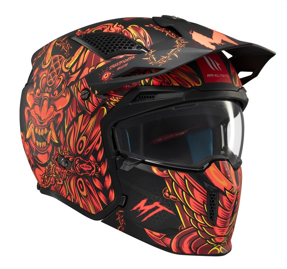 Casca MT Streetfighter SV S B5 Hellish rosu mat (ochelari soare integrati) - masca (protectie) barbie si cozoroc detasabile - omologare noua ECE 22.06