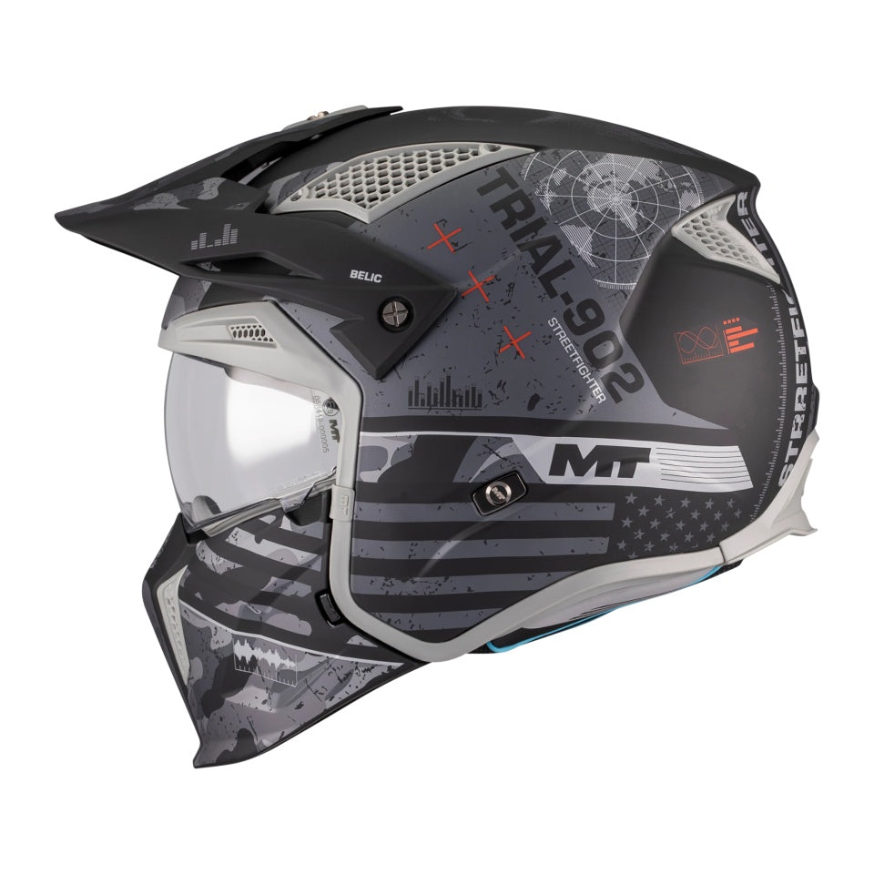 Casca MT Streetfighter SV S Belic B2 gri/negru mat (ochelari soare integrati) - masca (protectie) barbie si cozoroc detasabile - omologare noua ECE 22.06