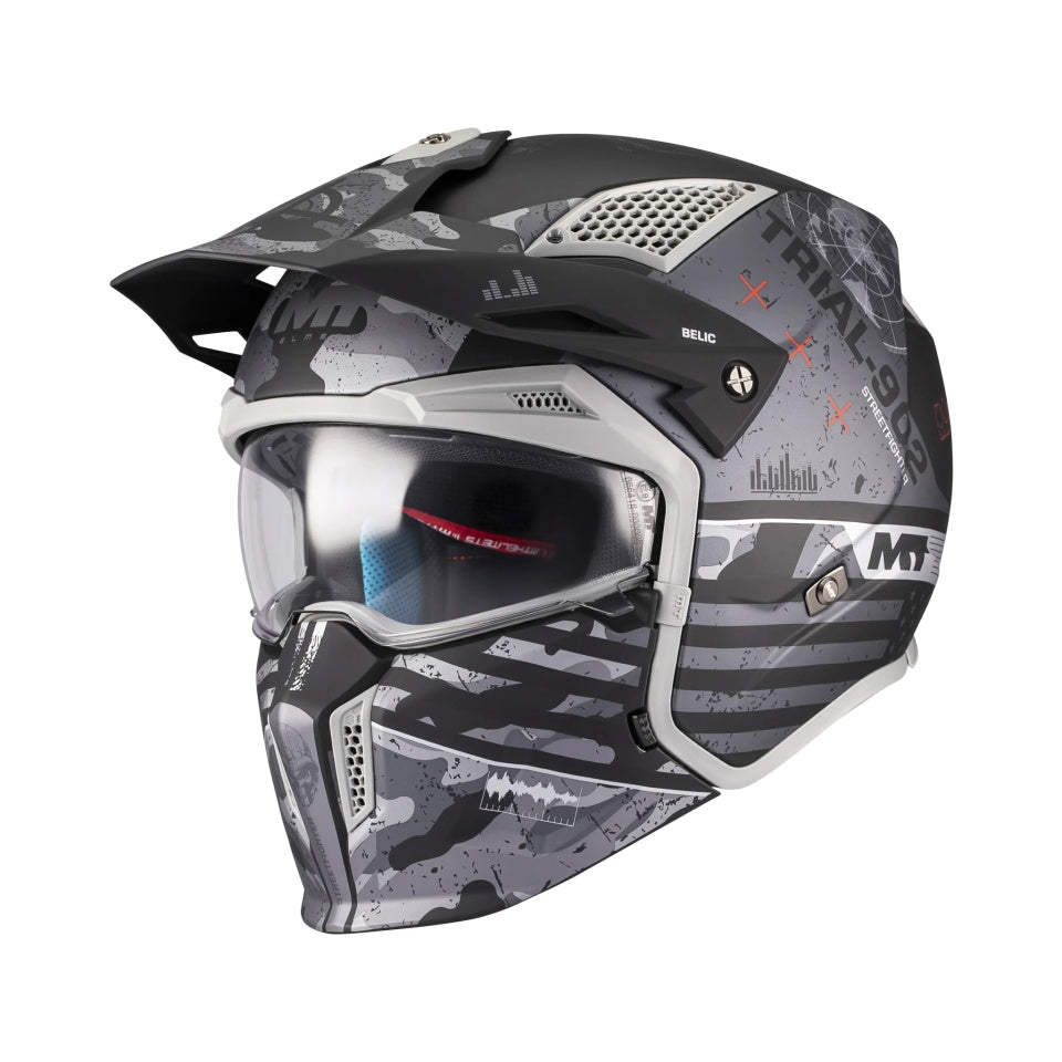 Casca MT Streetfighter SV S Belic B2 gri/negru mat (ochelari soare integrati) - masca (protectie) barbie si cozoroc detasabile - omologare noua ECE 22.06