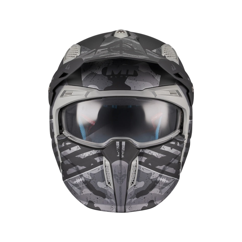 Casca MT Streetfighter SV S Belic B2 gri/negru mat (ochelari soare integrati) - masca (protectie) barbie si cozoroc detasabile - omologare noua ECE 22.06