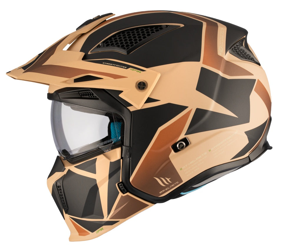 Casca MT Streetfighter SV S P1R B9 maro mat (ochelari soare integrati) - masca (protectie) barbie si cozoroc detasabile - omologare noua ECE 22.06