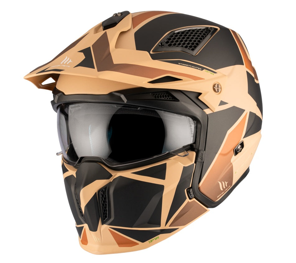 Casca MT Streetfighter SV S P1R B9 maro mat (ochelari soare integrati) - masca (protectie) barbie si cozoroc detasabile - omologare noua ECE 22.06