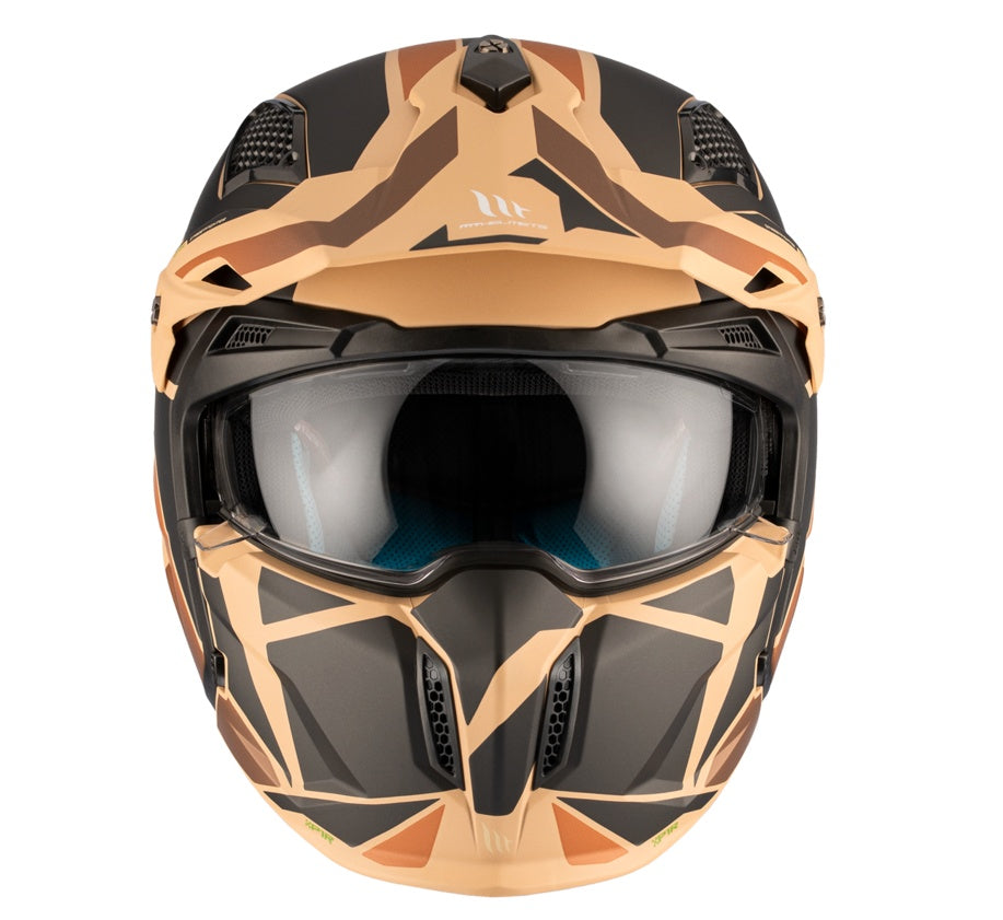 Casca MT Streetfighter SV S P1R B9 maro mat (ochelari soare integrati) - masca (protectie) barbie si cozoroc detasabile - omologare noua ECE 22.06