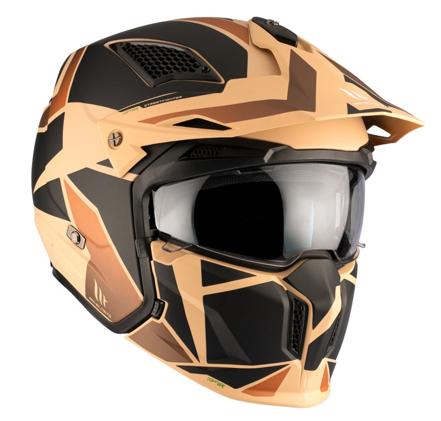 Casca MT Streetfighter SV S P1R B9 maro mat (ochelari soare integrati) - masca (protectie) barbie si cozoroc detasabile - omologare noua ECE 22.06