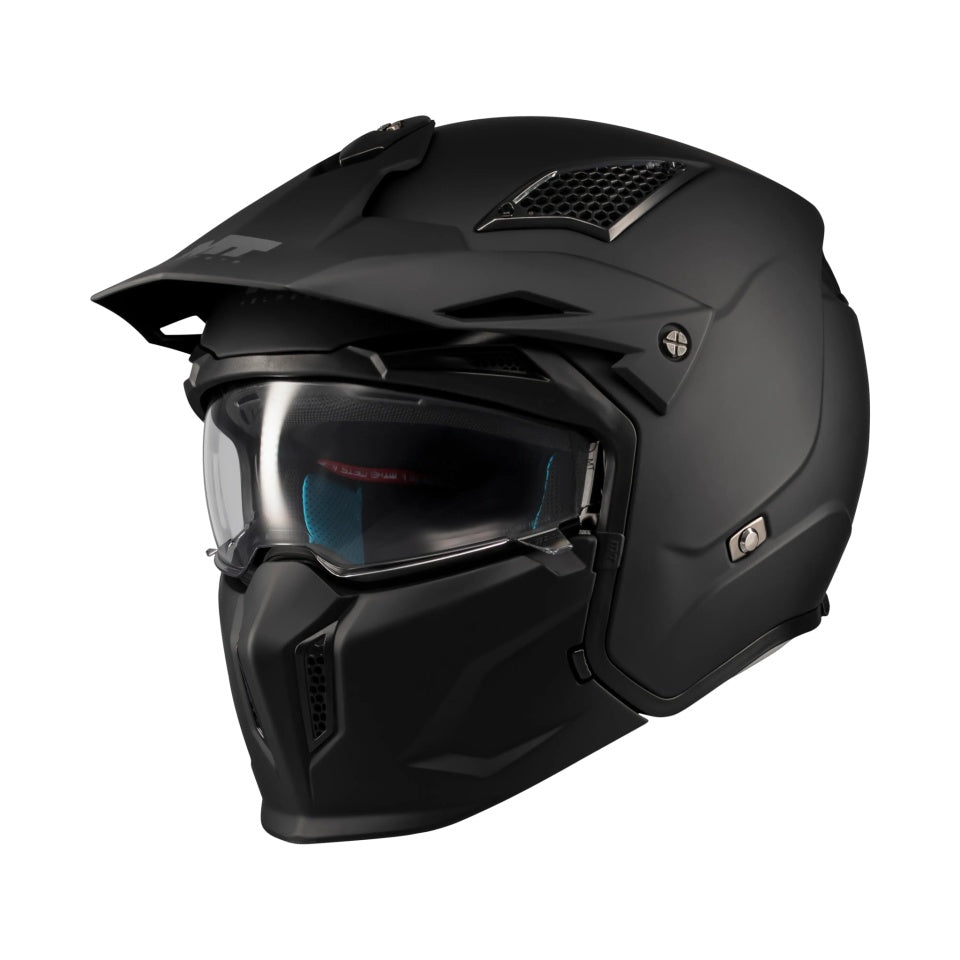Casca MT Streetfighter SV S Pure A1 negru mat (ochelari soare integrati) - masca (protectie) barbie si cozoroc detasabile - omologare noua ECE 22.06