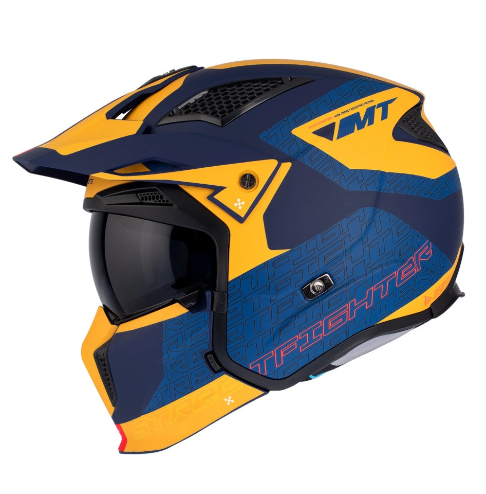 Casca MT Streetfighter SV S Totem C3 galben mat (ochelari soare integrati) - masca (protectie) barbie si cozoroc detasabile - omologare noua ECE 22.06