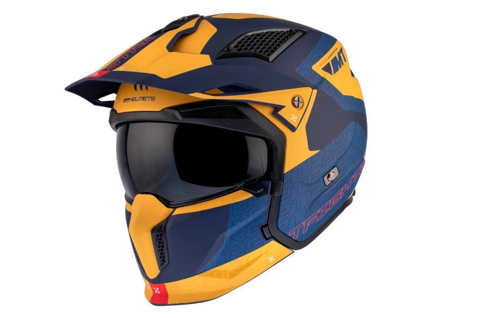 Casca MT Streetfighter SV S Totem C3 galben mat (ochelari soare integrati) - masca (protectie) barbie si cozoroc detasabile - omologare noua ECE 22.06