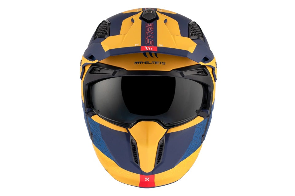 Casca MT Streetfighter SV S Totem C3 galben mat (ochelari soare integrati) - masca (protectie) barbie si cozoroc detasabile - omologare noua ECE 22.06