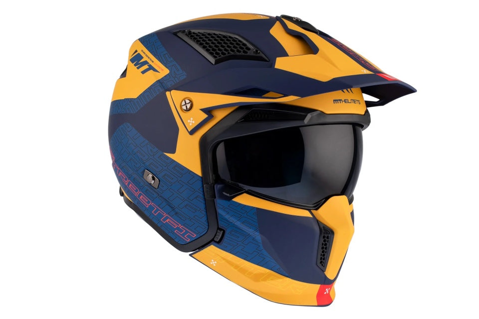 Casca MT Streetfighter SV S Totem C3 galben mat (ochelari soare integrati) - masca (protectie) barbie si cozoroc detasabile - omologare noua ECE 22.06