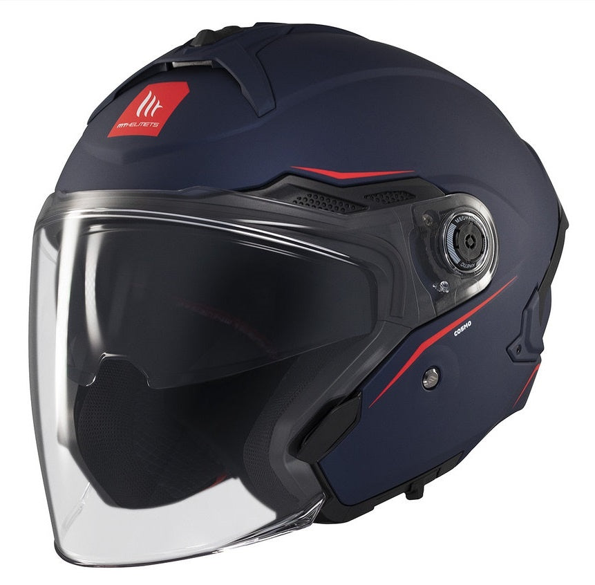 Casca open face motociclete MT Cosmo SV A7 albastru mat (ochelari soare integrati)
