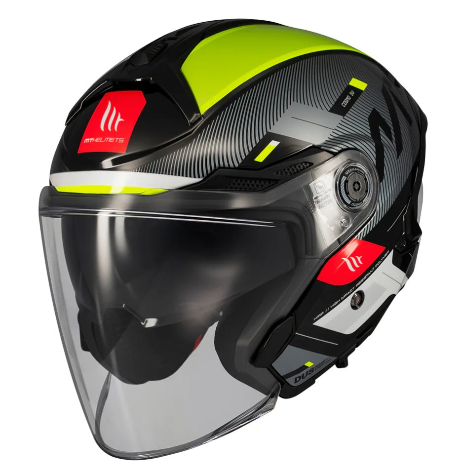 Casca open face motociclete MT Cosmo SV Silence B3 galben fluor lucios (ochelari soare integrati)