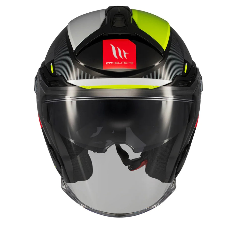 Casca open face motociclete MT Cosmo SV Silence B3 galben fluor lucios (ochelari soare integrati)