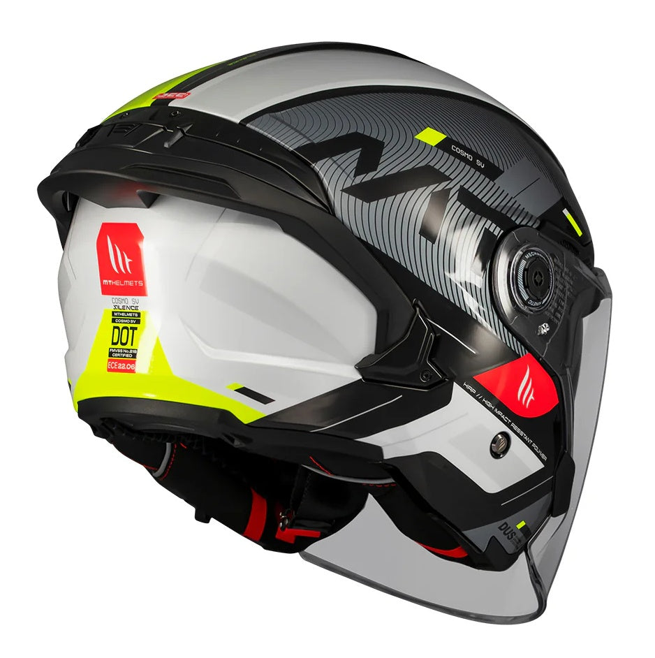 Casca open face motociclete MT Cosmo SV Silence B3 galben fluor lucios (ochelari soare integrati)