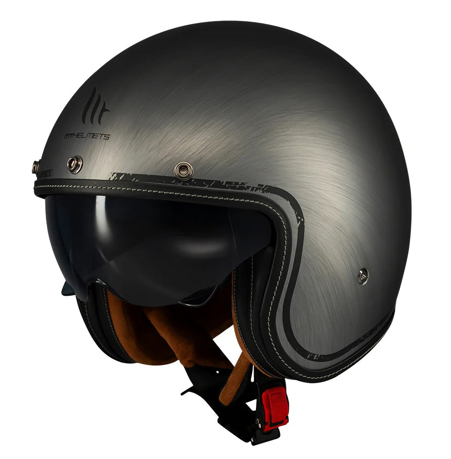 Casca open face motociclete MT Le Mans 2 S SV Scratched Chrome A2 gri mat (ochelari soare integrati) - omologare noua ECE 22.06