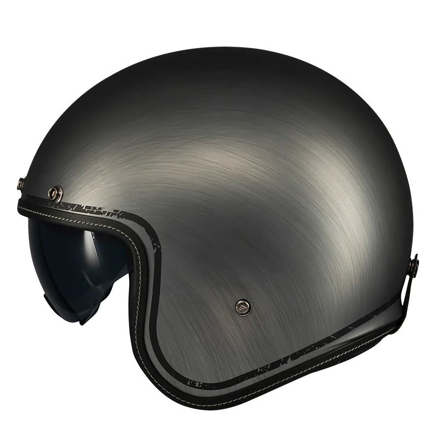 Casca open face motociclete MT Le Mans 2 S SV Scratched Chrome A2 gri mat (ochelari soare integrati) - omologare noua ECE 22.06