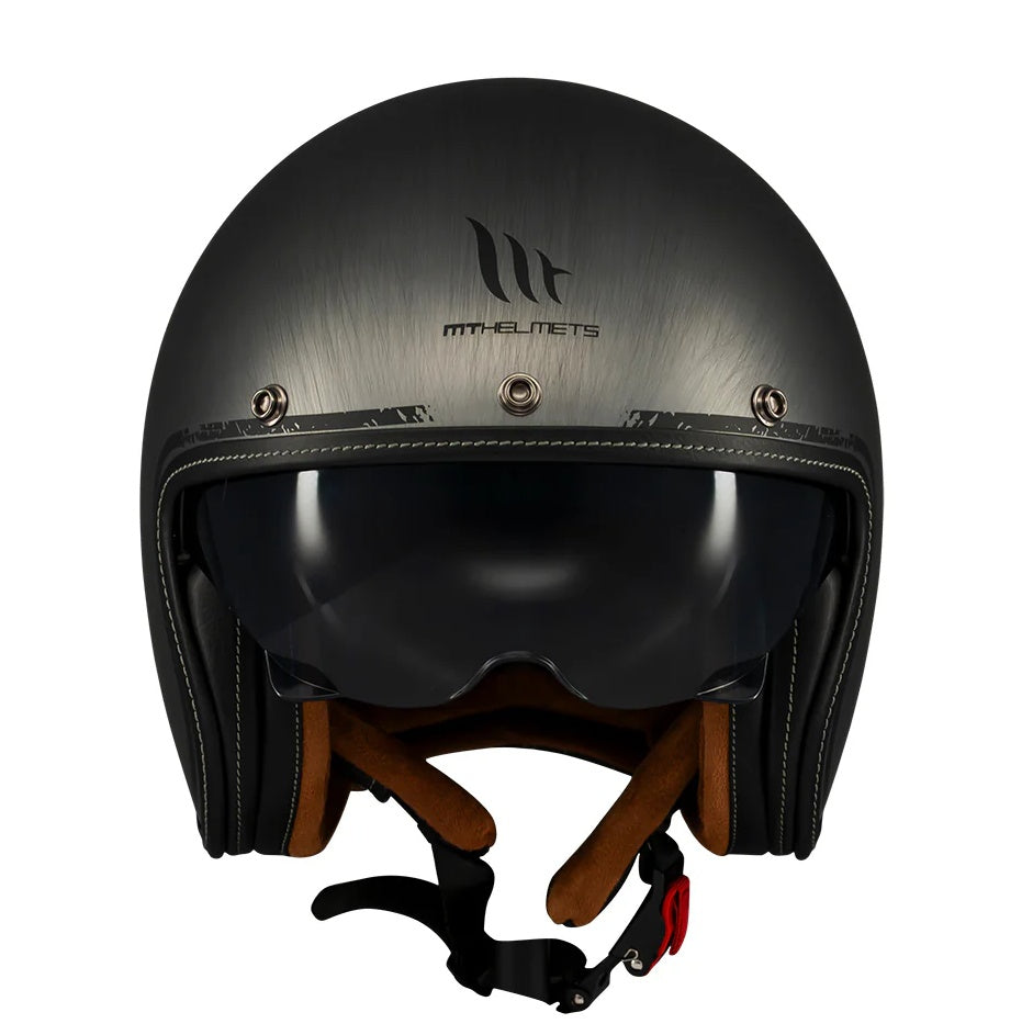 Casca open face motociclete MT Le Mans 2 S SV Scratched Chrome A2 gri mat (ochelari soare integrati) - omologare noua ECE 22.06