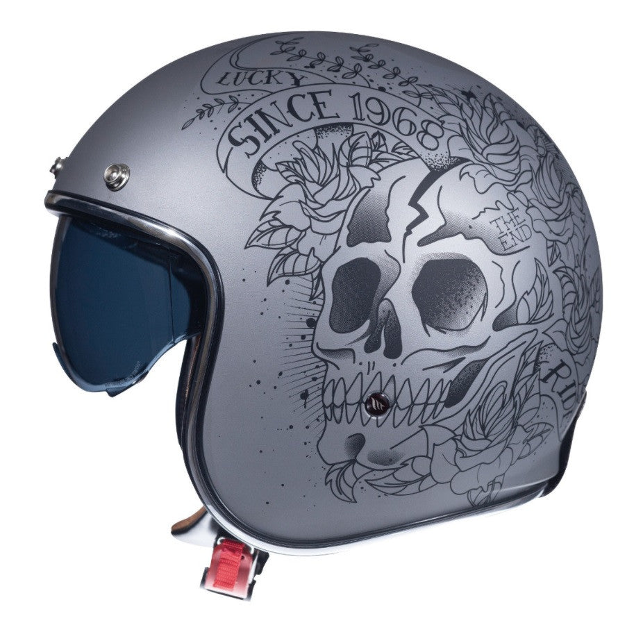Casca open face motociclete MT Le Mans 2 SV Skull & Rose A2 negru/gri mat (ochelari soare integrati)