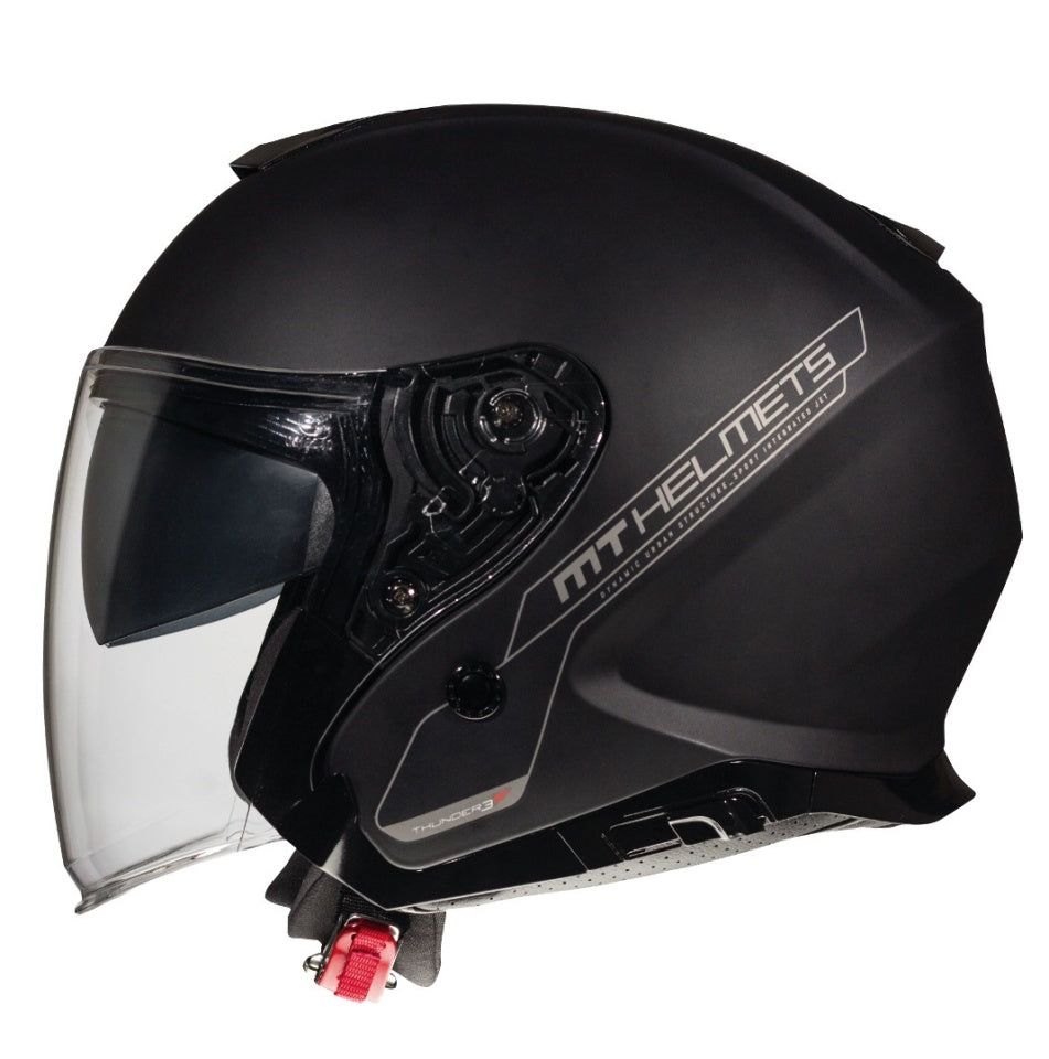 Casca open face MT Thunder III SV Jet A1 negru mat (ochelari soare integrati) – tip MT-V-19 (copie)