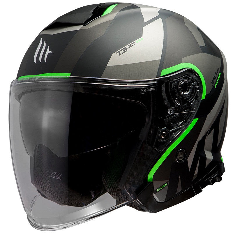 Casca open face MT Thunder III SV Jet Bow A6 verde fluor mat (ochelari soare integrati) – tip MT-V-19