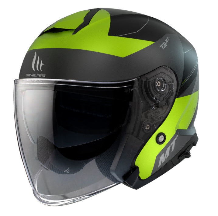 Casca open face MT Thunder III SV Jet Cooper A3 galben fluor mat (ochelari soare integrati) – tip MT-V-19