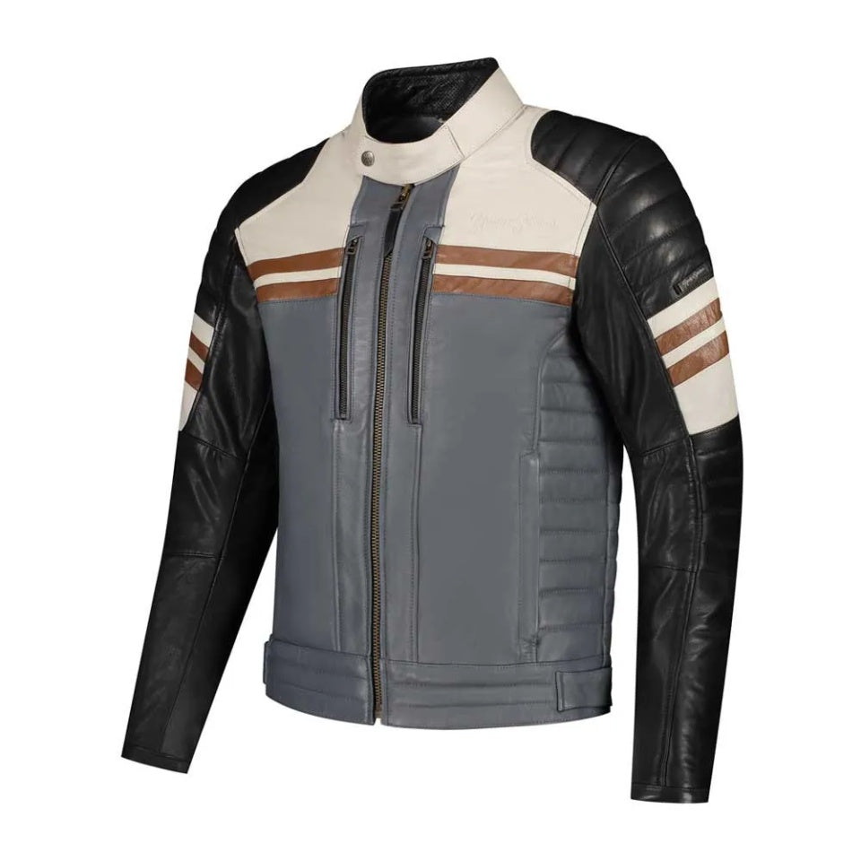 Geaca moto piele Rusty Stitches Jack Steve Black/Grey/