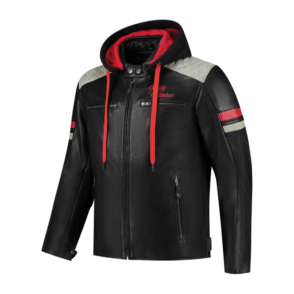Geaca moto piele Rusty Stitches Jari Hooded V2 Black/Red