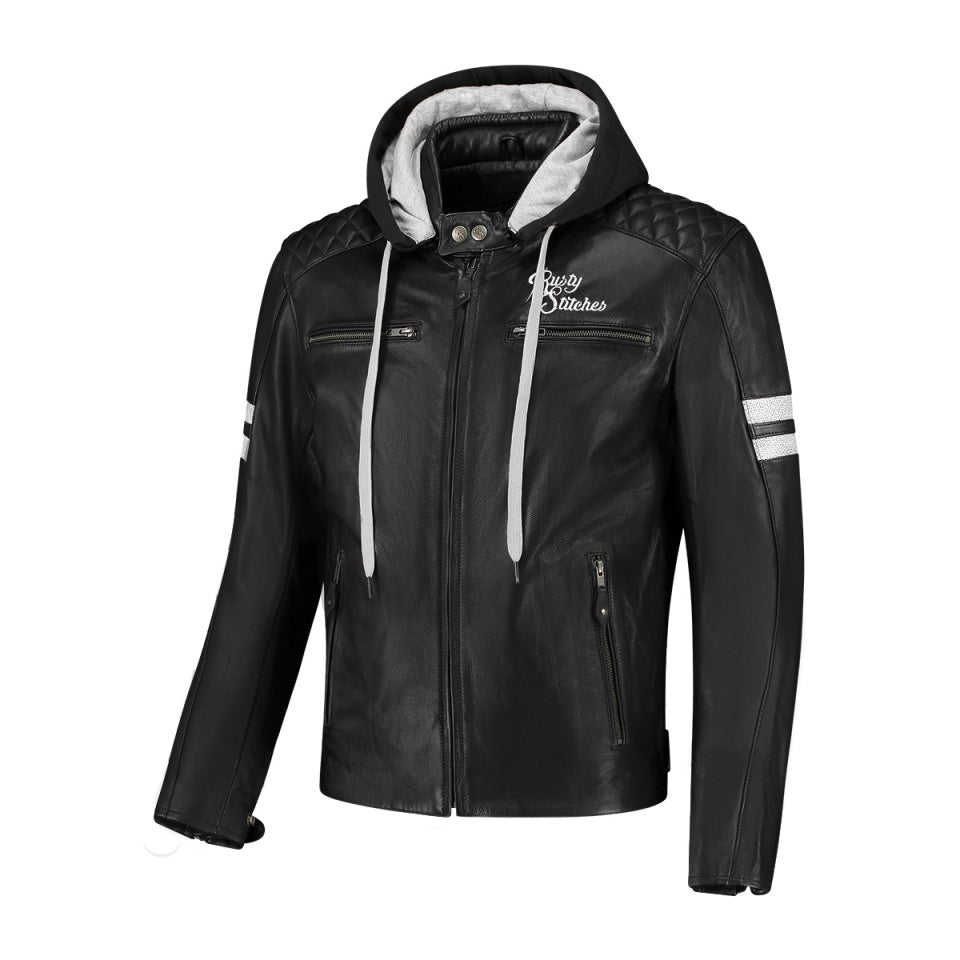 Geaca moto piele Rusty Stitches Jari Hooded V2 Black/White