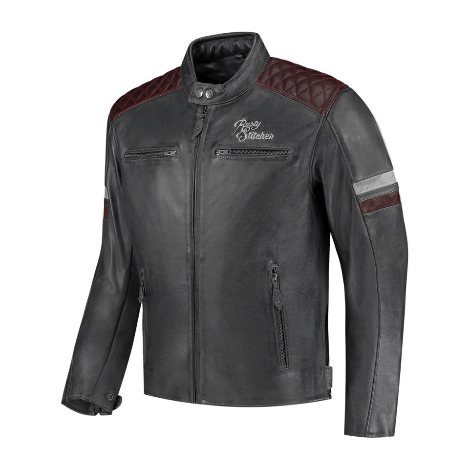 Geaca moto piele Rusty Stitches Jari V2 Grey-Light (protectii incluse)