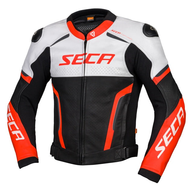 Geaca moto piele SECA Hooligan White/Fluo/Red