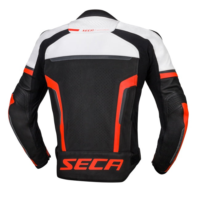 Geaca moto piele SECA Hooligan White/Fluo/Red