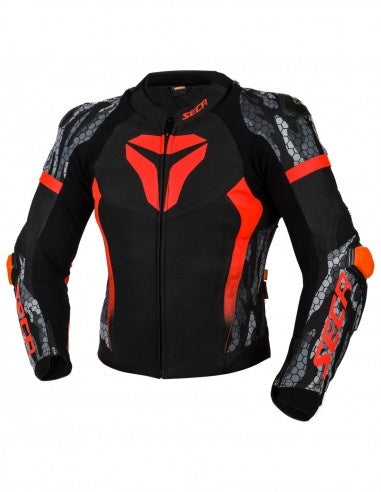 Geaca moto piele SECA SRS II negru/rosu/camo