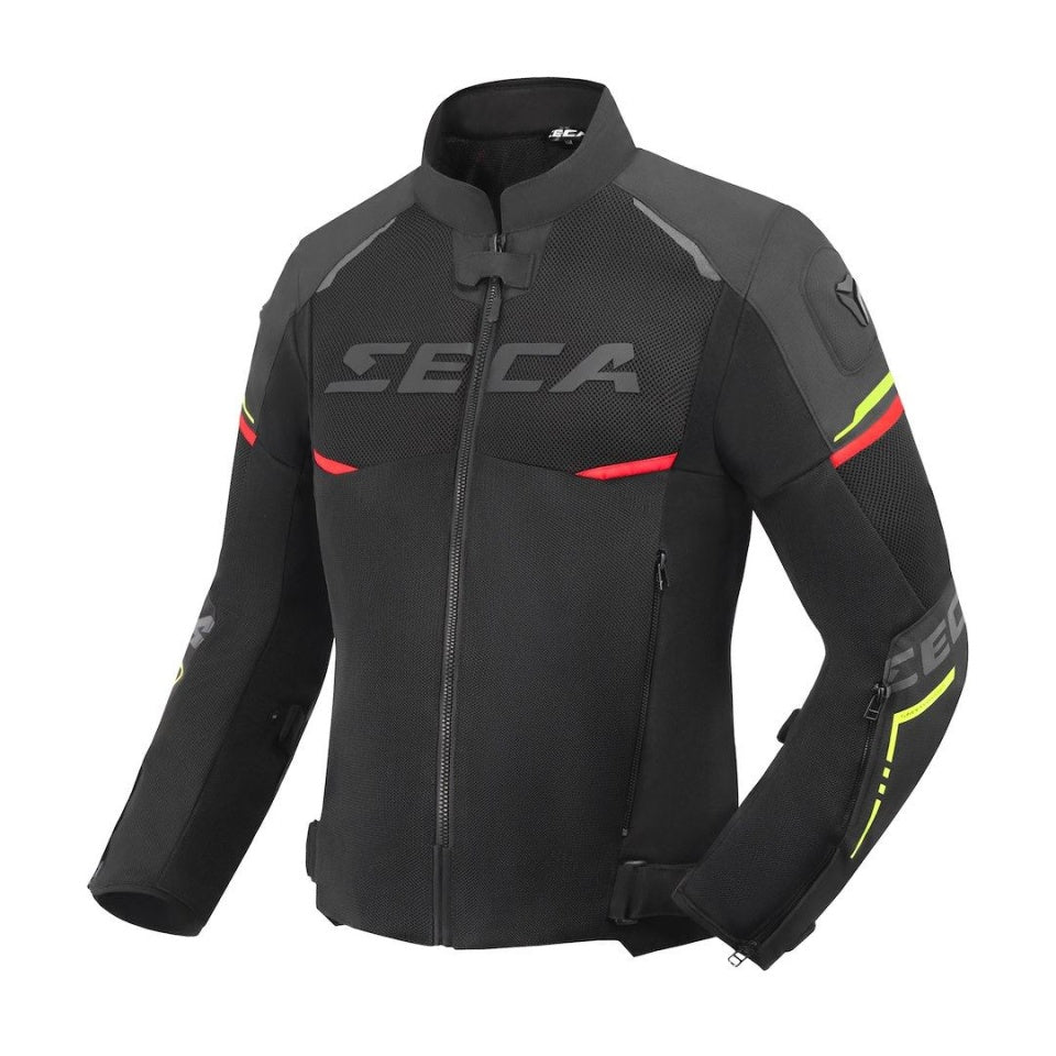 Geaca moto SECA Airflow III Negru/Rosu/Fluor (protectie de spate inlcusa Level 2)