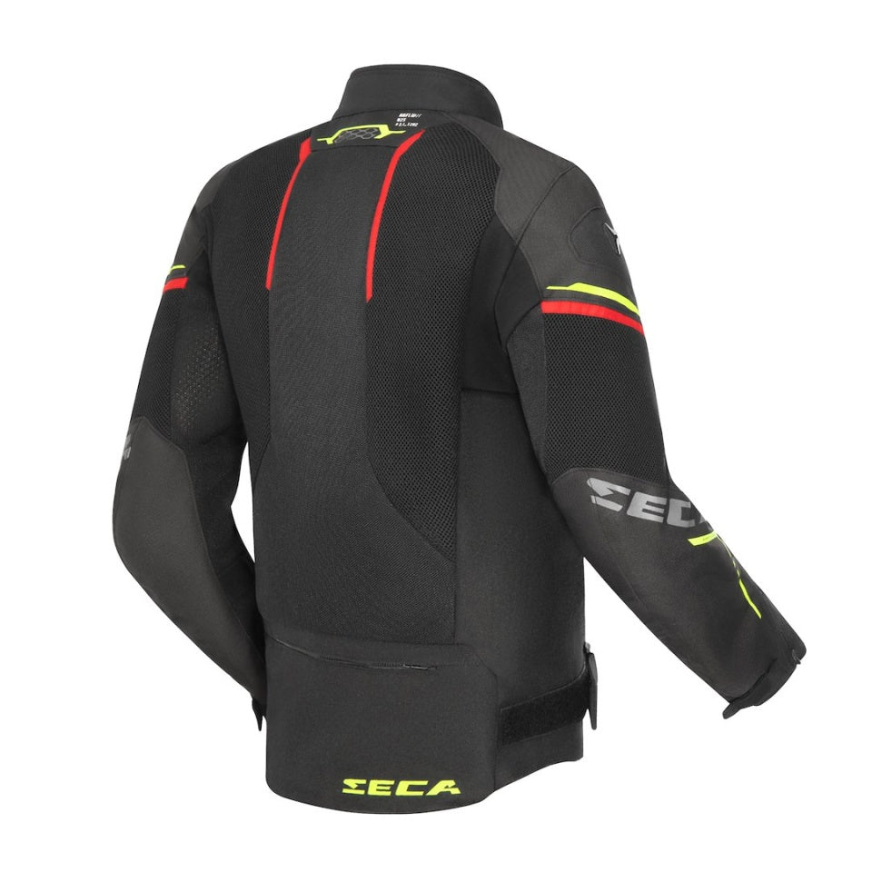 Geaca moto SECA Airflow III Negru/Rosu/Fluor (protectie de spate inlcusa Level 2)