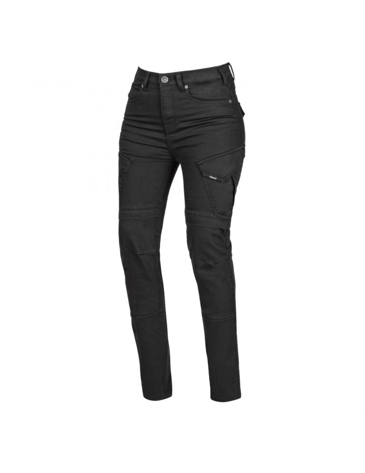 Pantaloni moto cargo SECA Squadron negru, femei (protectii incluse)
